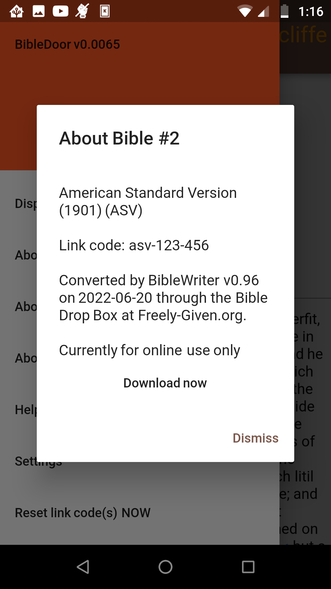 Screenshot of about Bible2 screen